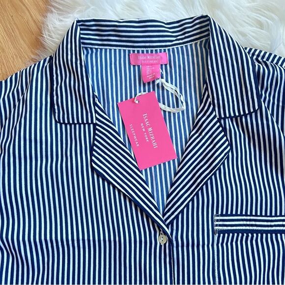 NWT Isaac Mizrahi Striped Top Navy Blue White Short Sleeve Large - Picture 7 of 7